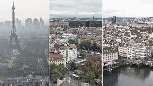 Picture of three cities, Paris, Munchen and Zurich