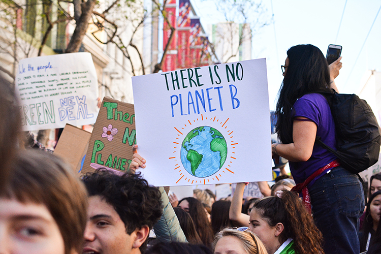 teenagers in a climate demonstration