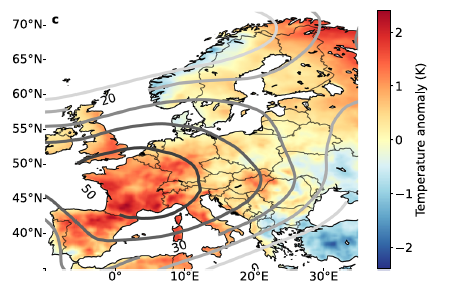 map showing temperature anomalies in Europe