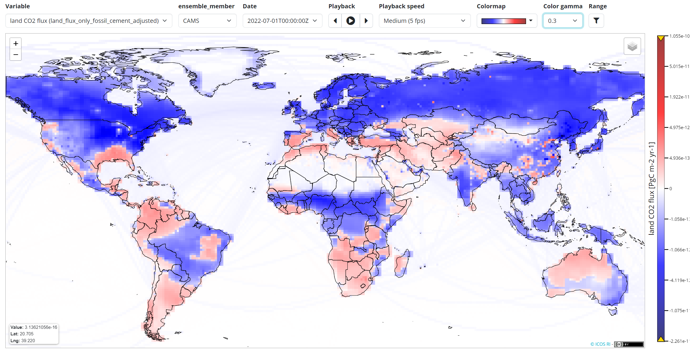 Inversion result for the optimised land surface fluxes for September 2022