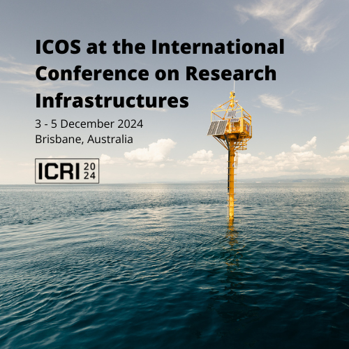 An image of an ocean measurement station with the text ICOS at the international conference on research infrastructures