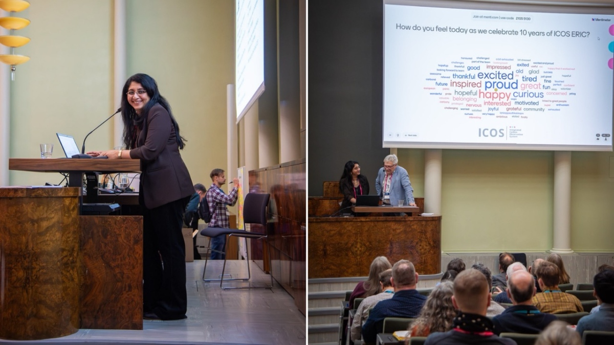 Picture of Sindu Raj Parampil on the left, picture of a wordcloud on the right