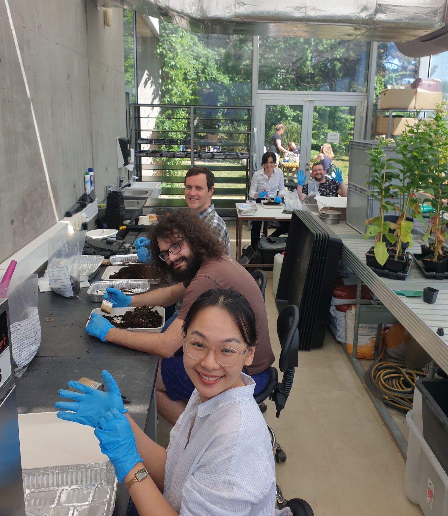 Khue Vu (in front) and her colleagues in the middle of working on soil sampling