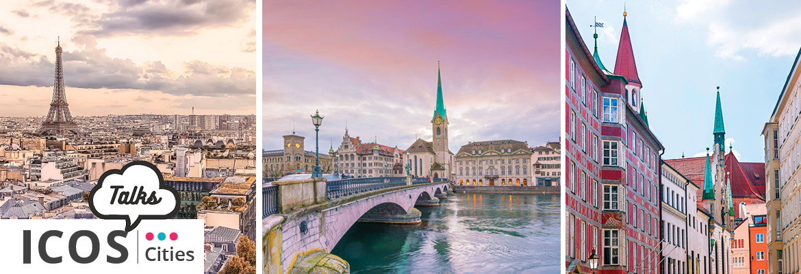 Registration form header picture, urban views from Paris, Munich, and Zurich