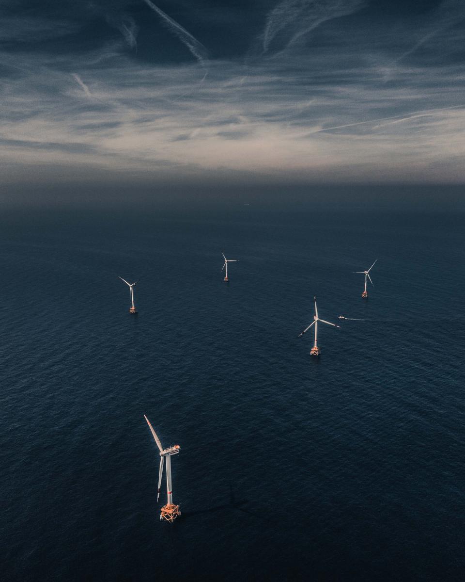 Aerial photo of Thorntonbank Wind Farm. Photo by Konsta Punkka