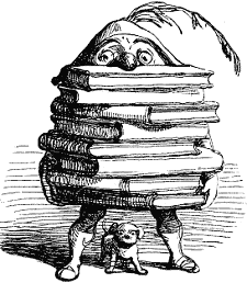 Heap of books carried in by dwarf