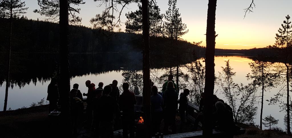 Sunset and fireplace at Hyytiälä lake