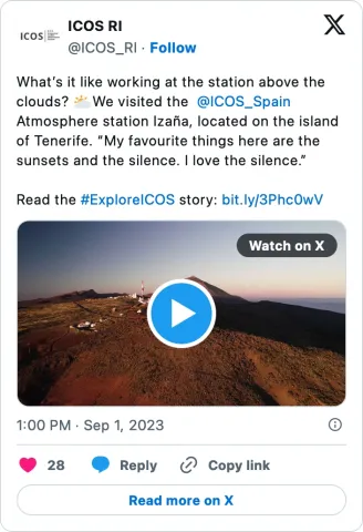 What’s it like working at the station above the clouds? 🌥️We visited the  @ICOS_Spain  Atmosphere station Izaña, located on the island of Tenerife. “My favourite things here are the sunsets and the silence. I love the silence.”